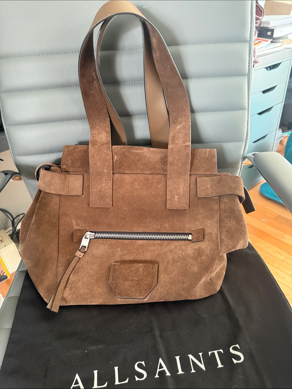 All Saints Brown Suede Satchel Tote